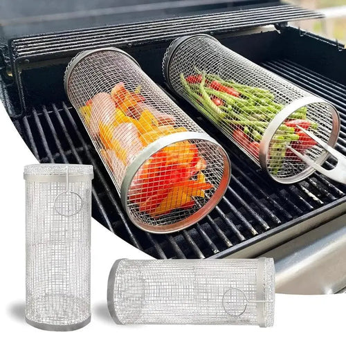 Portable Stainless Steel Grill Basket with Wheels - Buy One, Get One Free!
