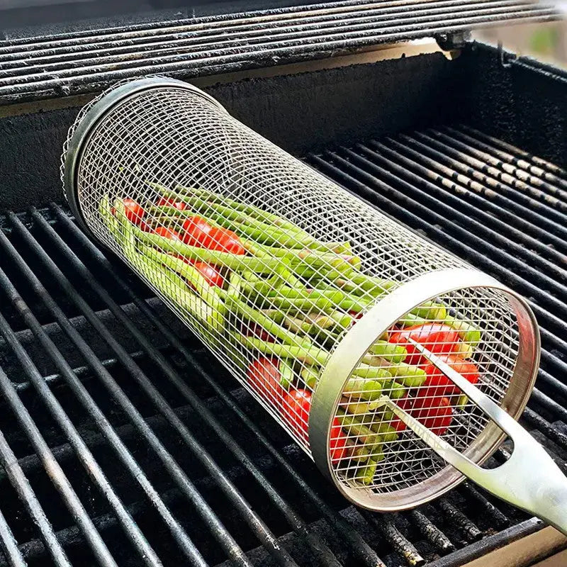 Portable Stainless Steel Grill Basket with Wheels - Buy One, Get One Free!