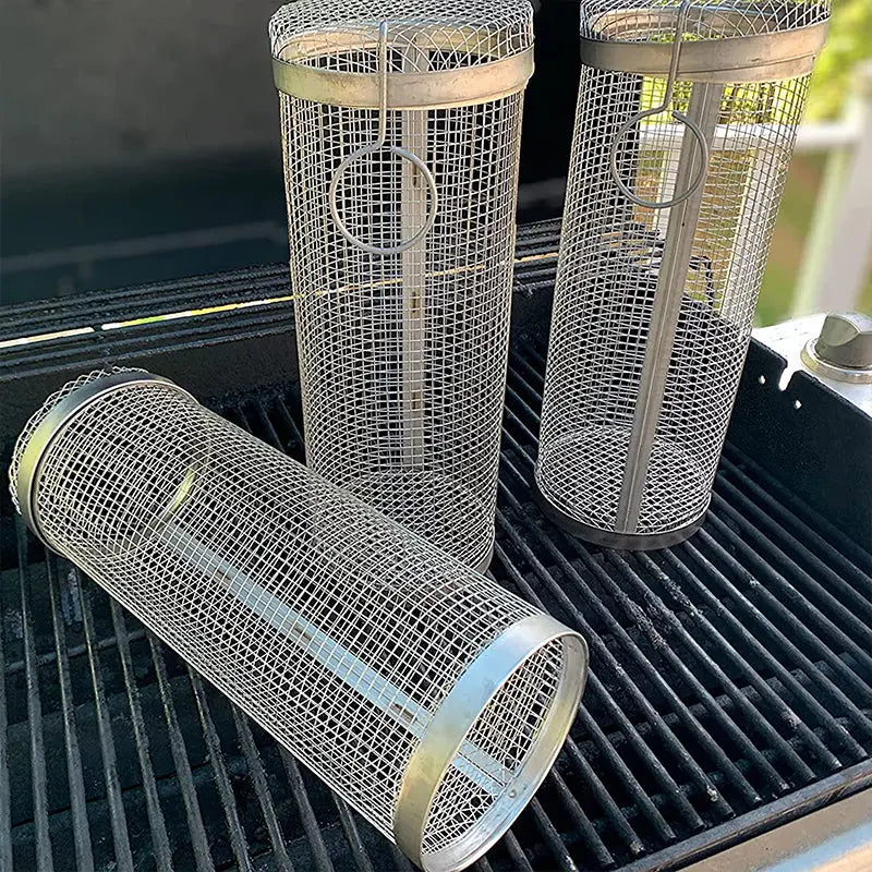 Portable Stainless Steel Grill Basket with Wheels - Buy One, Get One Free!