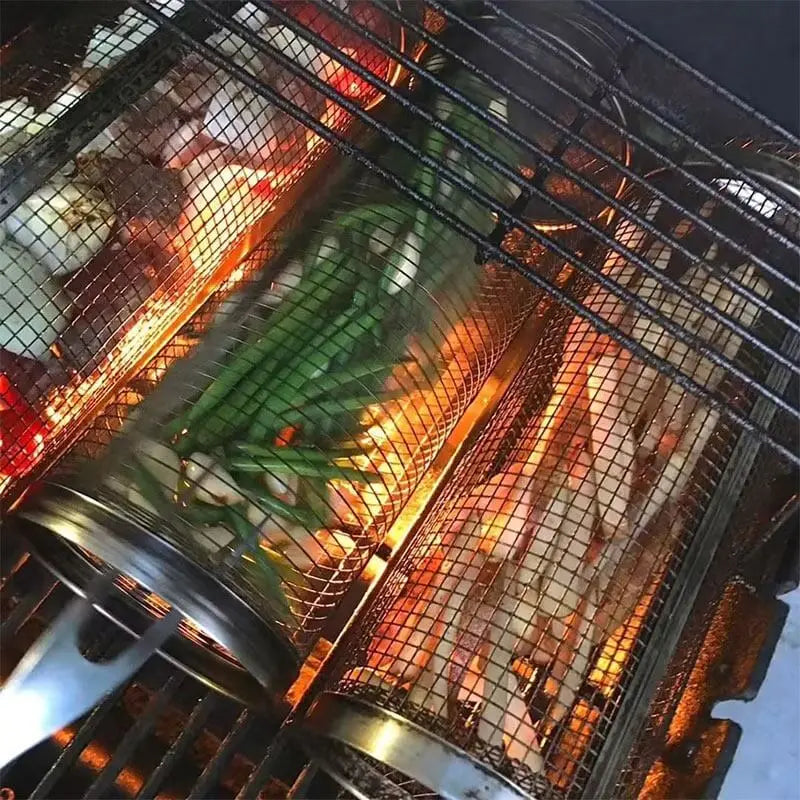 Portable Stainless Steel Grill Basket with Wheels - Buy One, Get One Free!
