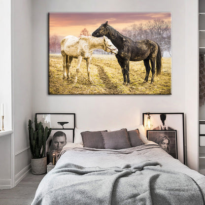 Canvas Art Print of Black and White Horses for Wall Decor