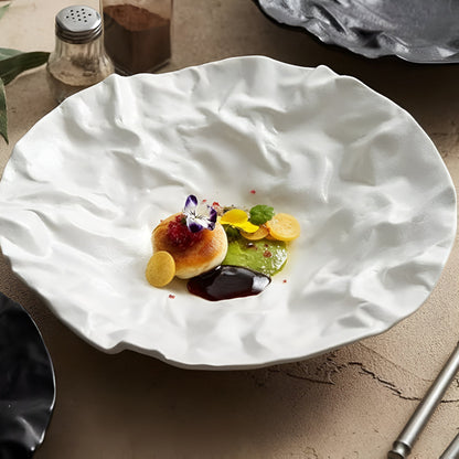 Handcrafted Ceramic Dinner Plate – Wrinkled Paper Design