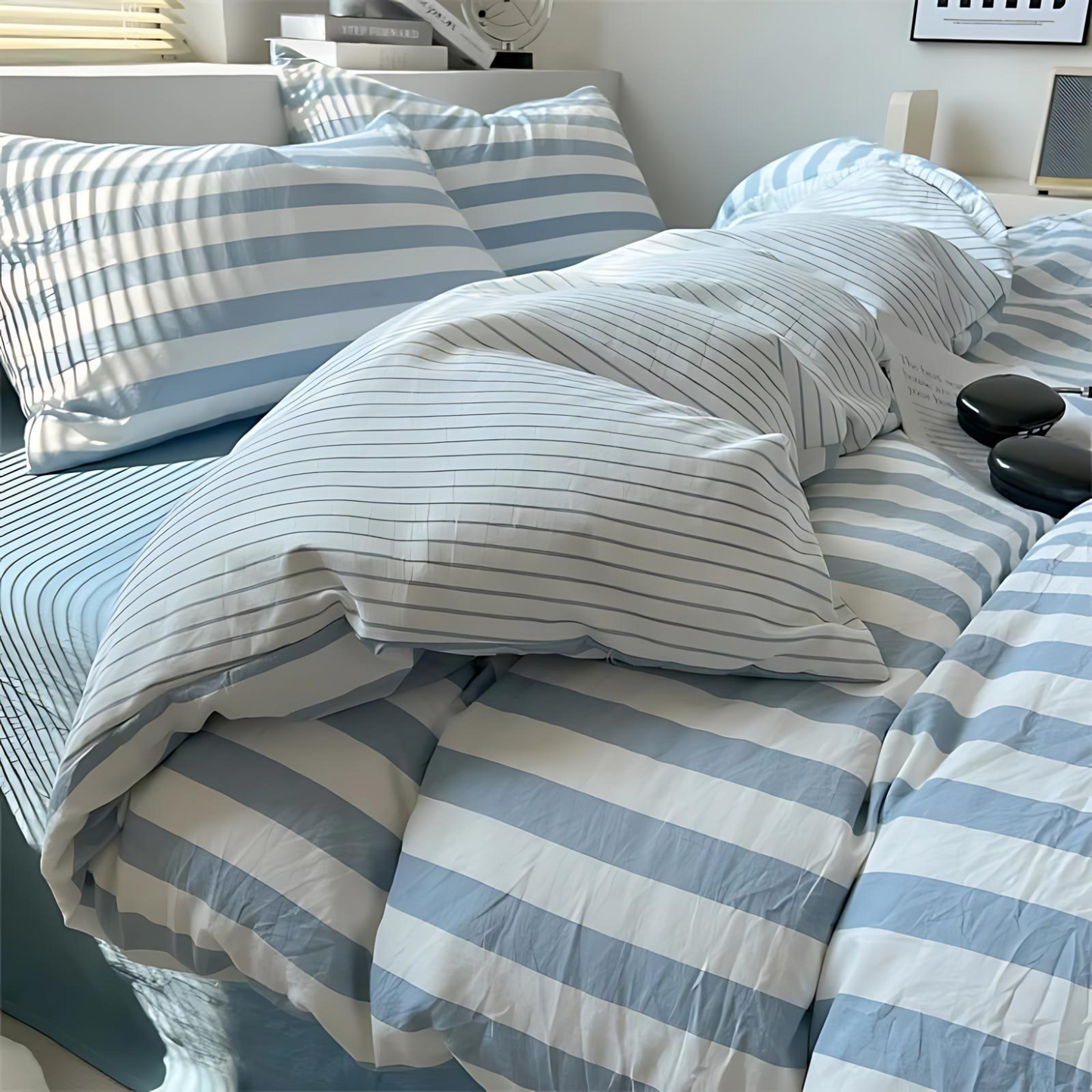Classic Striped Bedding Set - 4 Piece Duvet Cover and Sheet