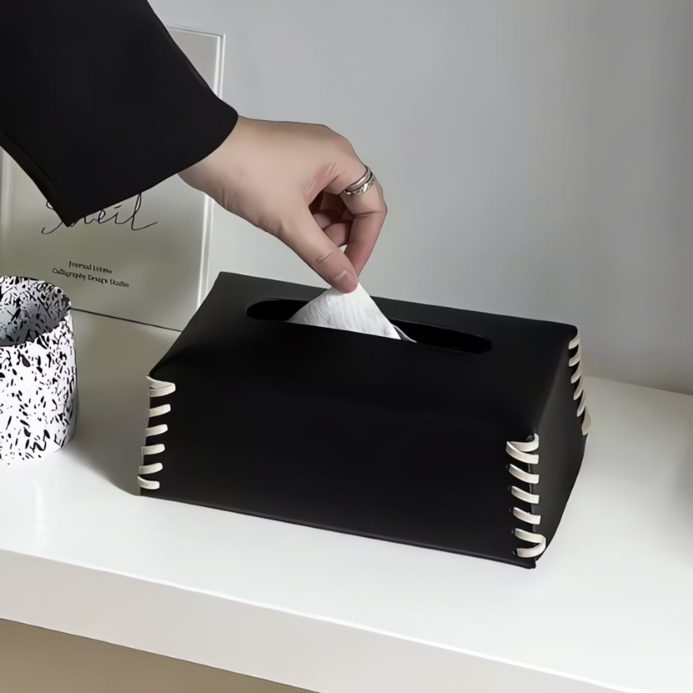 Chic Faux Leather Tissue Box Organizer