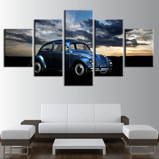 5-Piece Canvas Art Set - Vintage Car in Serene Blue