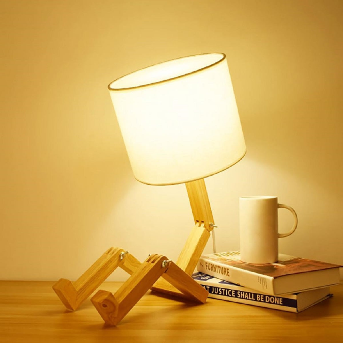 Wooden Table Lamp in Robot Design