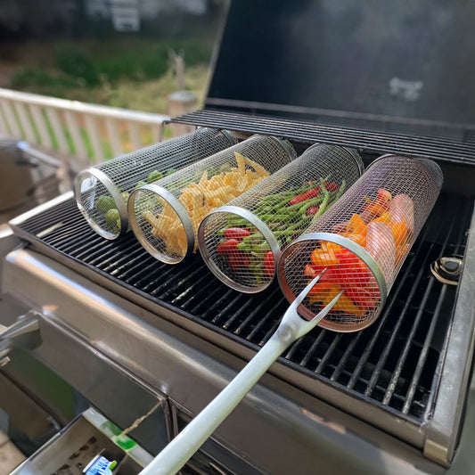 Stainless Steel BBQ Grill Basket with Rolling Design