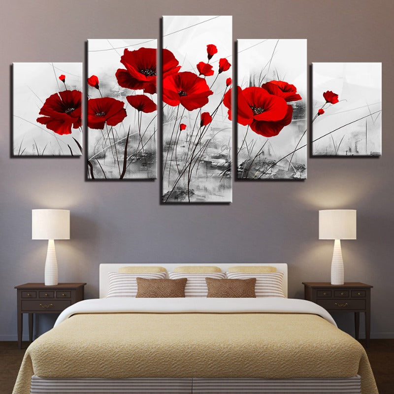 Vibrant Floral Canvas Art Set - 5 Piece Wall Décor