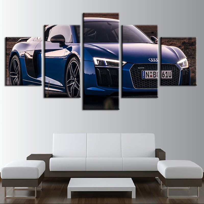 Stunning 5-Piece Blue Metallic Car Canvas Art Set