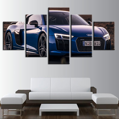 Stunning 5-Piece Blue Metallic Car Canvas Art Set