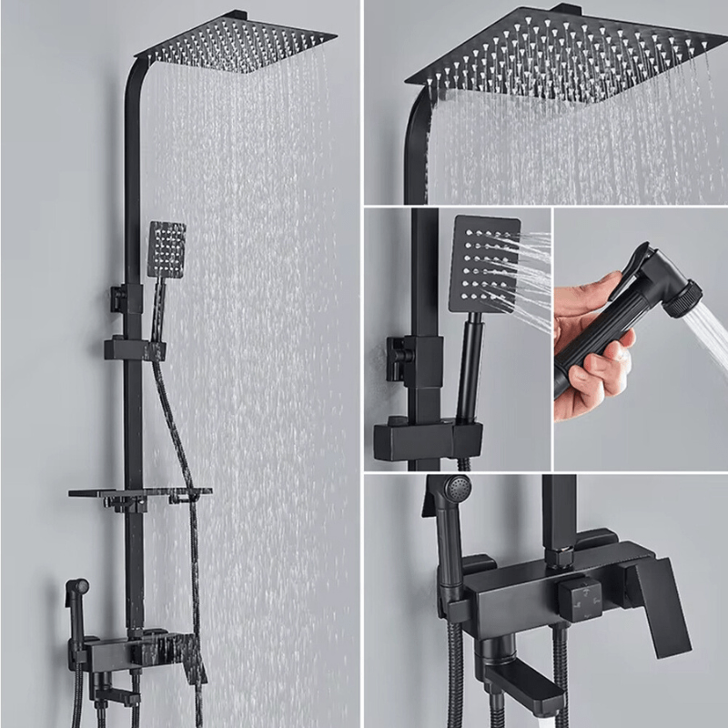 Adjustable Brass Shower System with 4 Functions – RainFlow Luxe Rain Shower Set