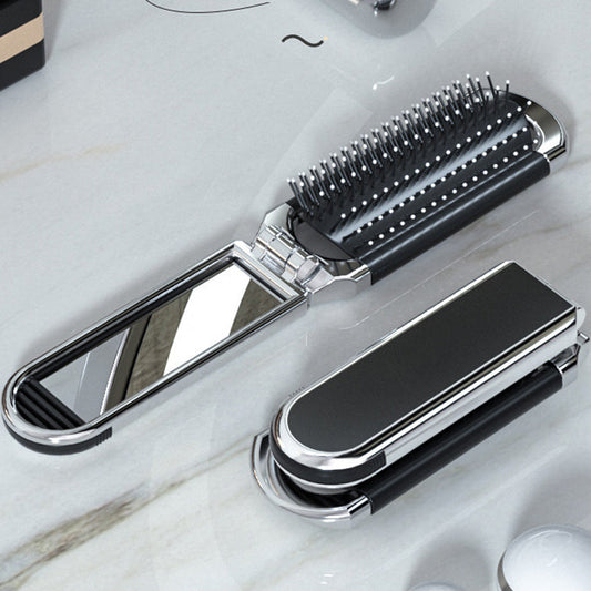 Foldable Compact Travel Mirror and Hair Brush for On-the-Go Styling