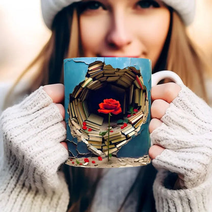 Charming 3D Floral Bookshelf Coffee Mug | BloomCraft