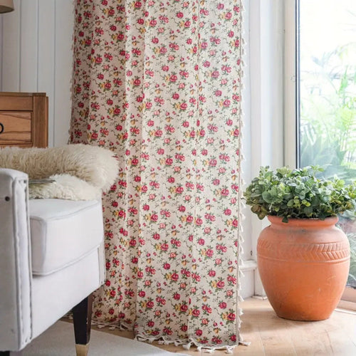 Chic Floral Tassel Cotton Drapes for Timeless Style