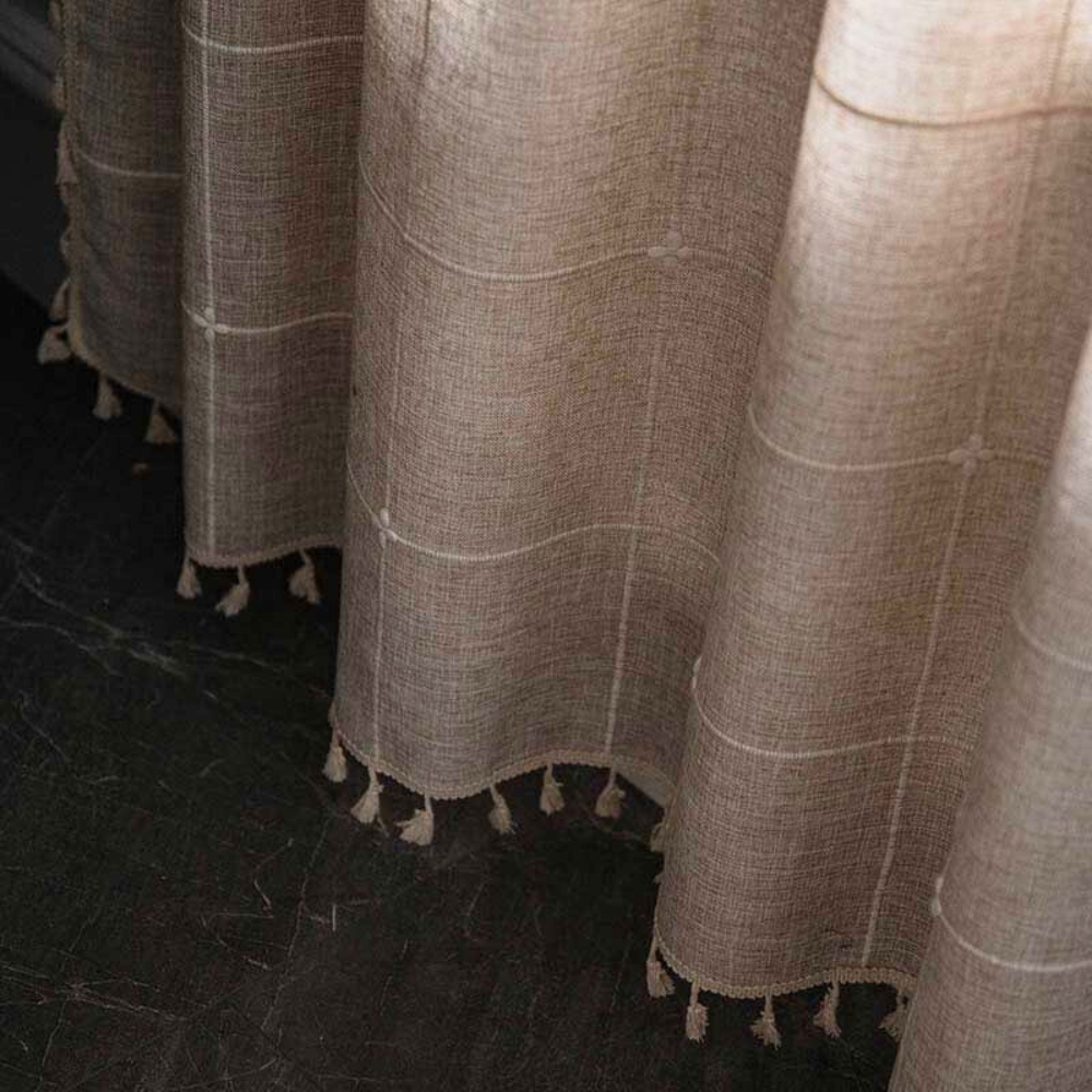 Chic Plaid Semi-Blackout Drapes with Tassel Accents