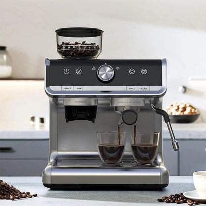 Espresso Maker with Integrated Burr Grinder, 20-Bar Pressure, 30 Grind Options, Steam Wand & 94.6 fl oz Reservoir