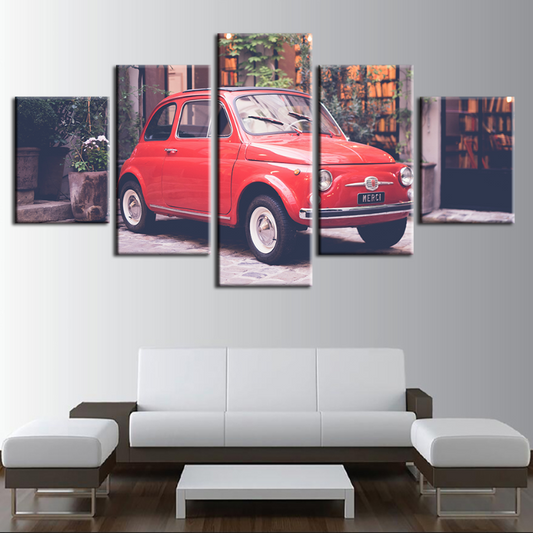 5 Piece Retro Red Car Canvas Art Set for Vibrant Decor