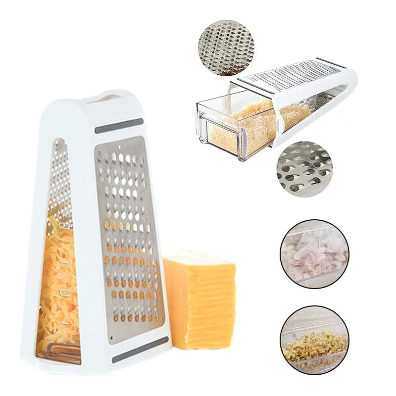 Two-Sided Grater for Kitchen with Collection Tray