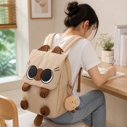 Spacious Cat-Themed Nylon Backpack – Easy to Clean & Stylish