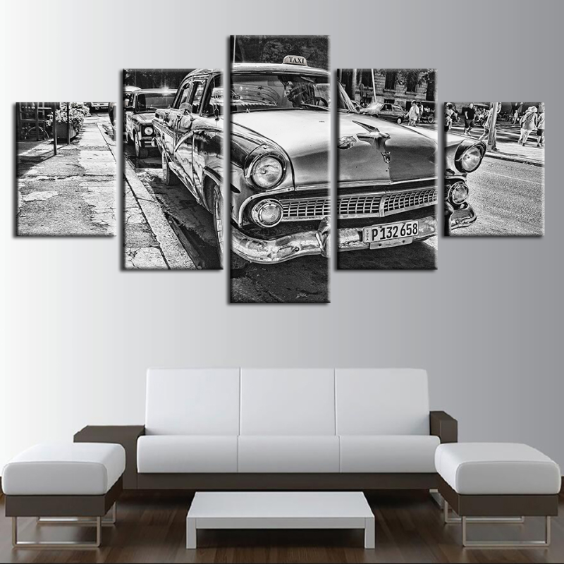 Elegant 5-Piece Canvas Set Featuring Classic Car Artwork