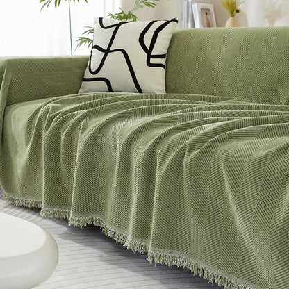 Chenille Herringbone Blanket with Tassels for Sofa