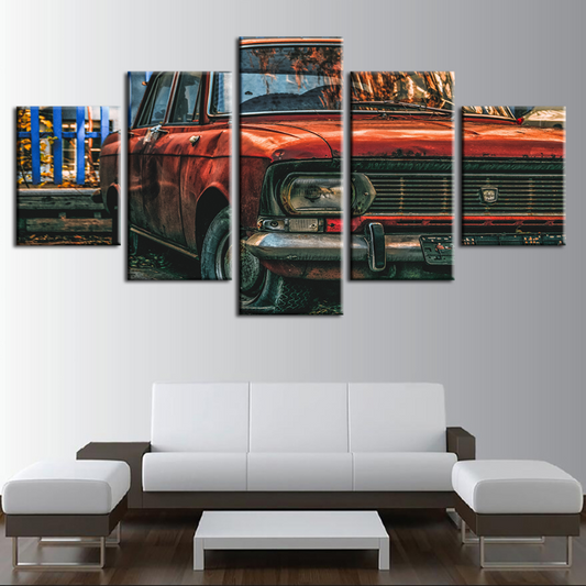 5-Piece Retro Car Canvas Art for Vibrant Home Decor
