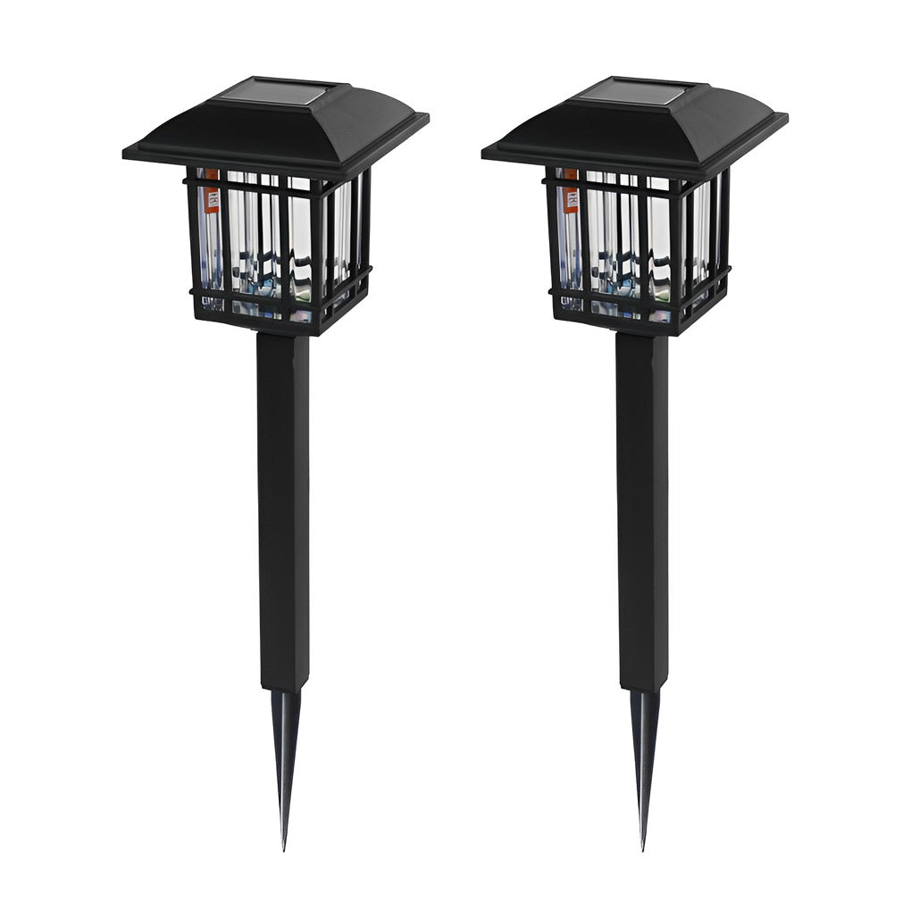 Set of 2 Black Waterproof LED Solar Lawn Lights in Vintage Square Design