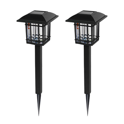 Set of 2 Black Waterproof LED Solar Lawn Lights in Vintage Square Design