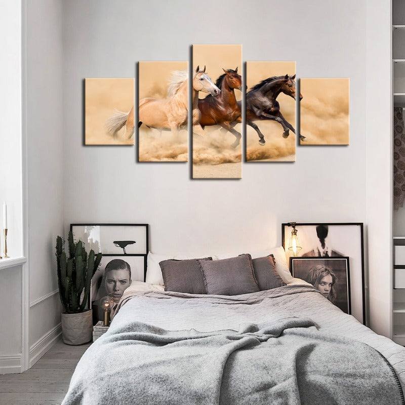 Majestic Horses Running Through the Desert - 5 Piece Canvas Art
