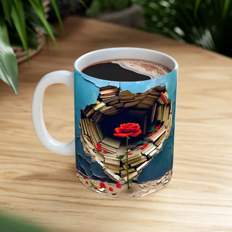 Charming 3D Floral Bookshelf Coffee Mug | BloomCraft