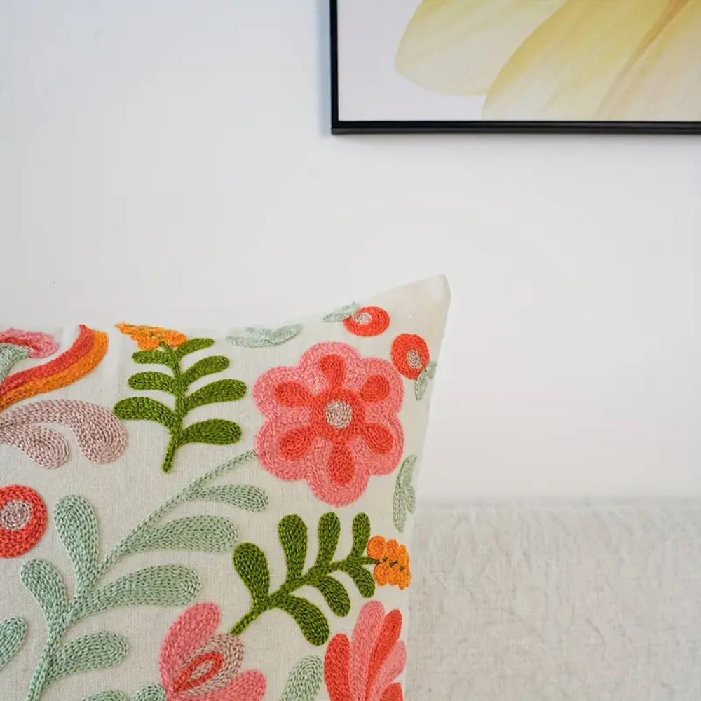 Charming Floral Embroidered Cushion Cover for Elegant Spaces