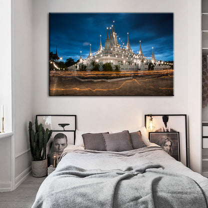 Canvas Wall Art - Serene Temple Scene for Night Décor