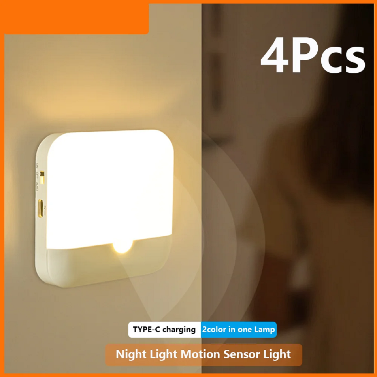 Square LED Lamp with Motion Sensor and Type-C Charging