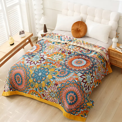 Elegant Cotton Bedspread with Floral Jacquard Design