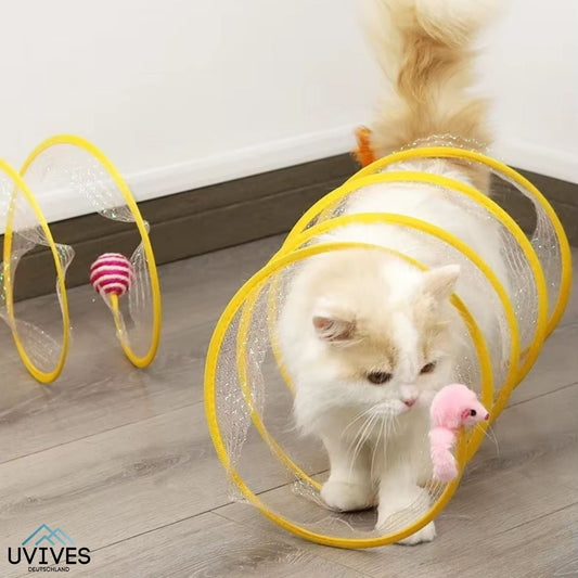 Collapsible Cat Tunnel with Built-in Toys for Playtime