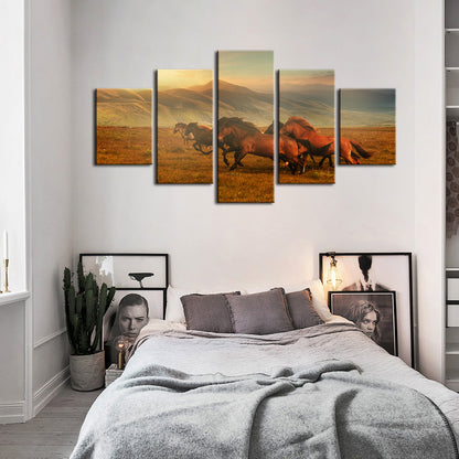 Majestic Stallions in Serene Landscape - Canvas Art Set