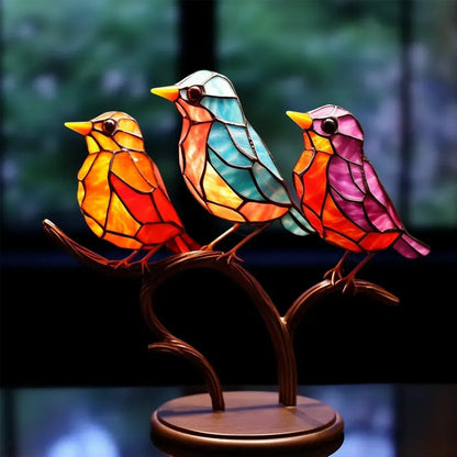 Double-Sided Multicolor Acrylic Ornaments with Birds on Branches