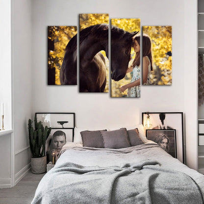 Equestrian Harmony: 4-Piece Canvas Art Set for Home Décor
