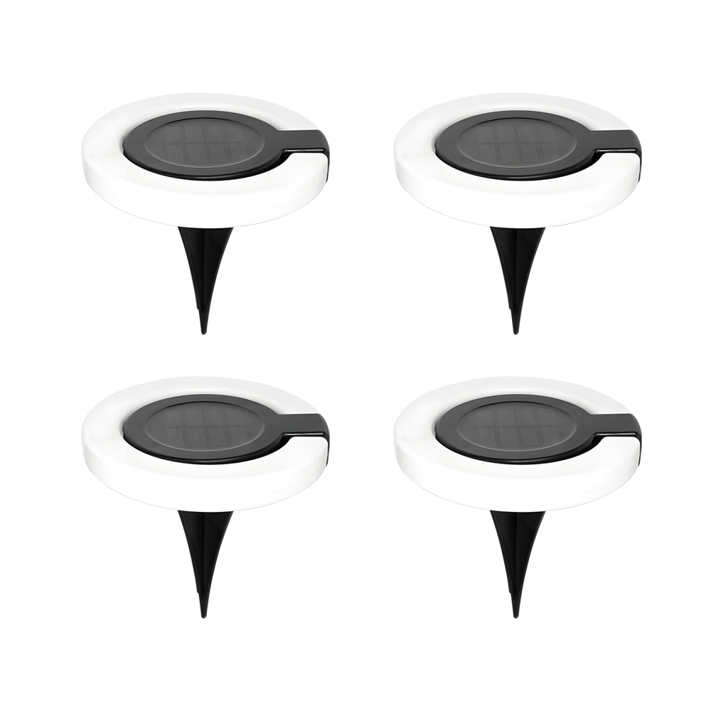 Set of 4 Round Solar-Powered Foldable Deck Lights - Contemporary Outdoor Disks