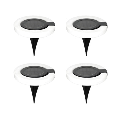 Set of 4 Round Solar-Powered Foldable Deck Lights - Contemporary Outdoor Disks