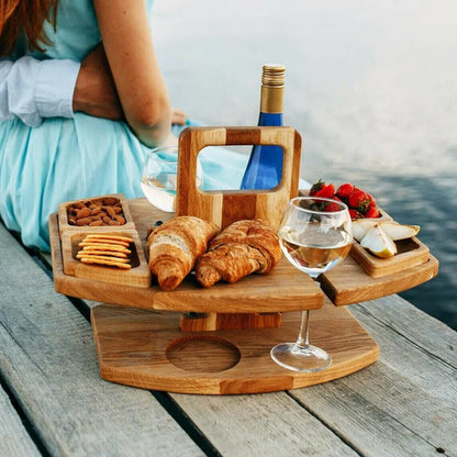 Compact Wooden Picnic Table for Wine and Snacks | Travel-Friendly