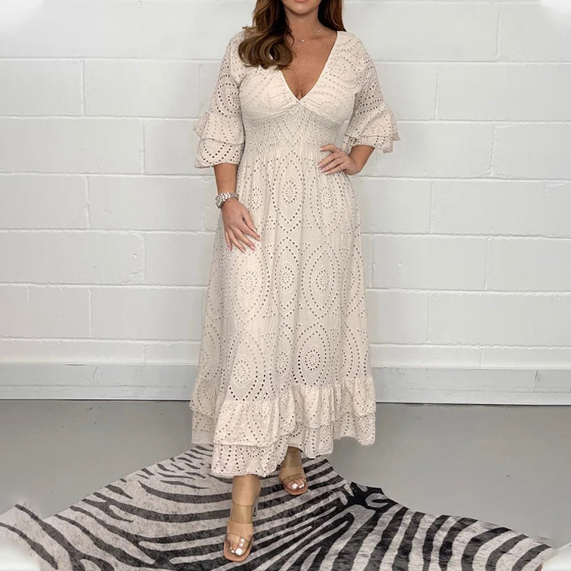 Chic Midi Dress with Ruffle Sleeves for Effortless Elegance