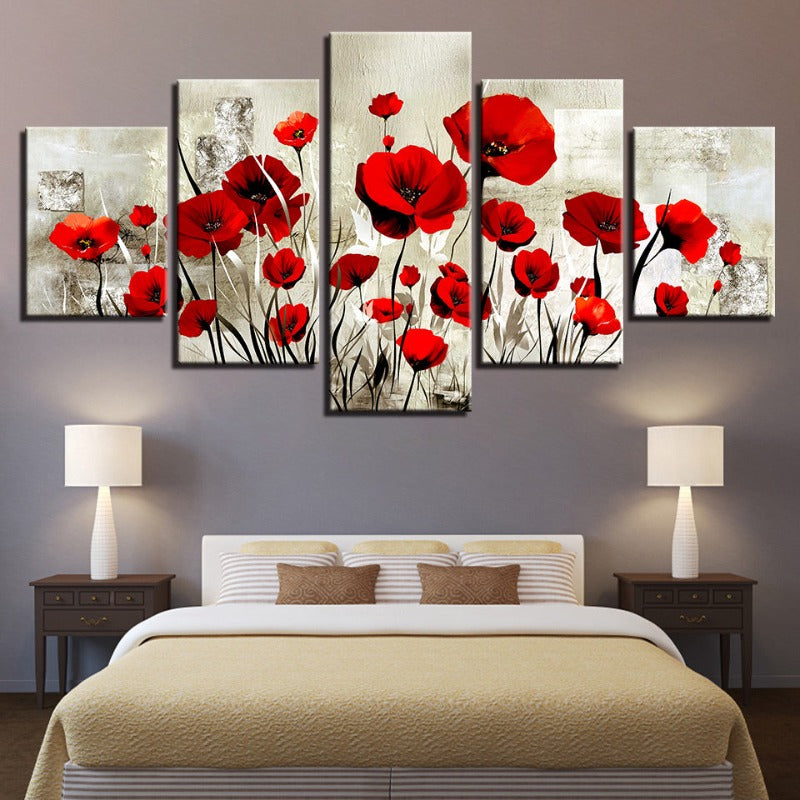 Vibrant 5-Piece Canvas Art Set - Red Tulips for Any Space
