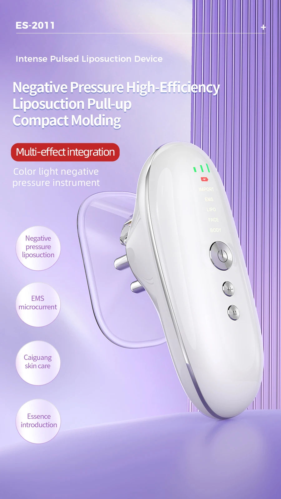 Microcurrent Suction Therapy Device with LED Light - Square & Round Cups, Auto-Off