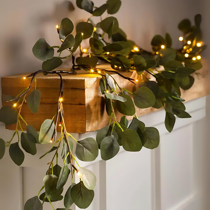 Lighted Faux Eucalyptus Garland - Battery-Powered Decorative Branch