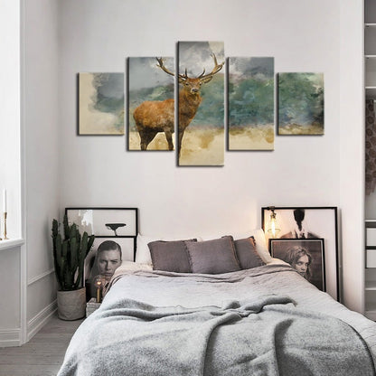 Tranquil Deer in Watercolor - 5 Piece Canvas Art Set