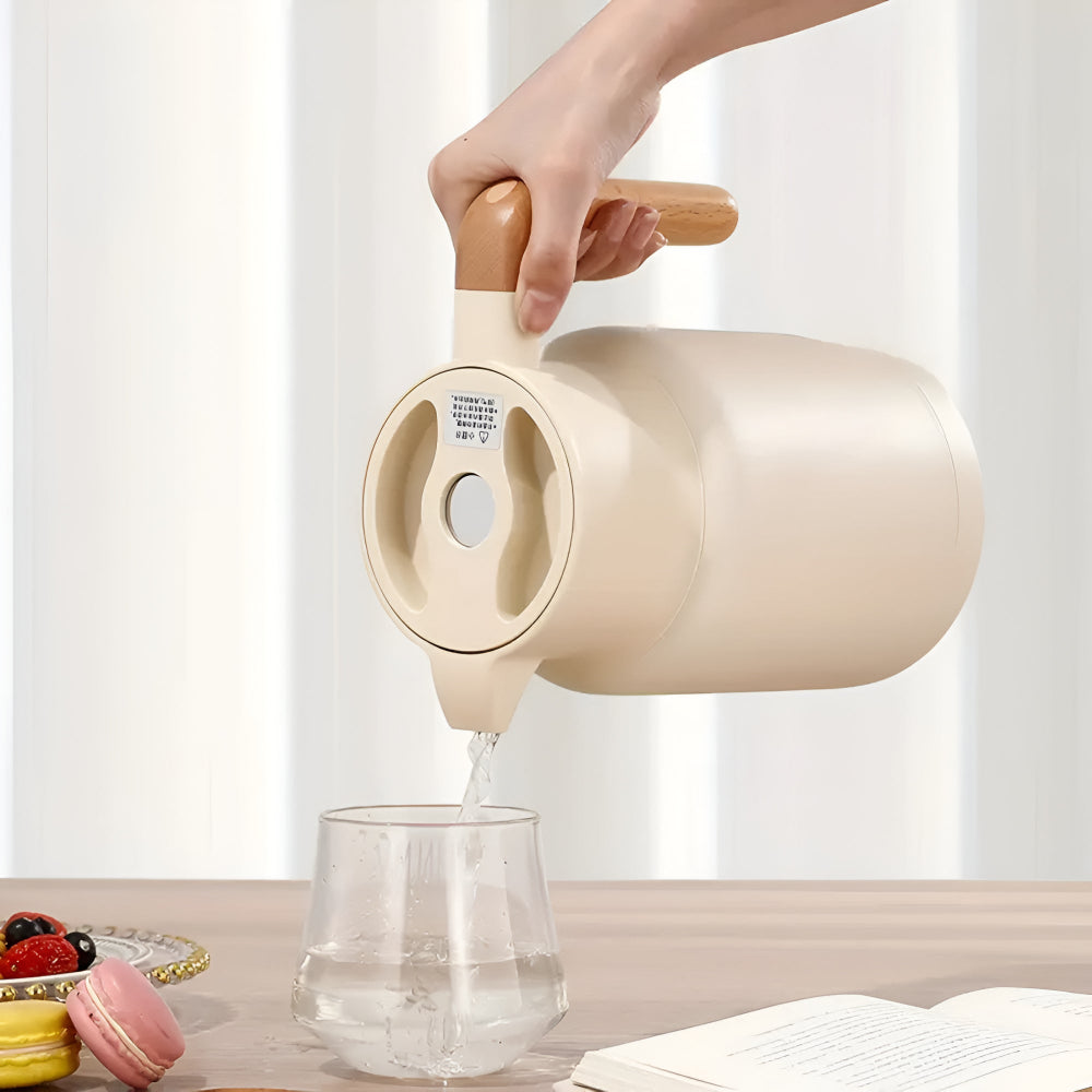 Sleek Insulated Carafe with Wood Grip for Effortless Serving