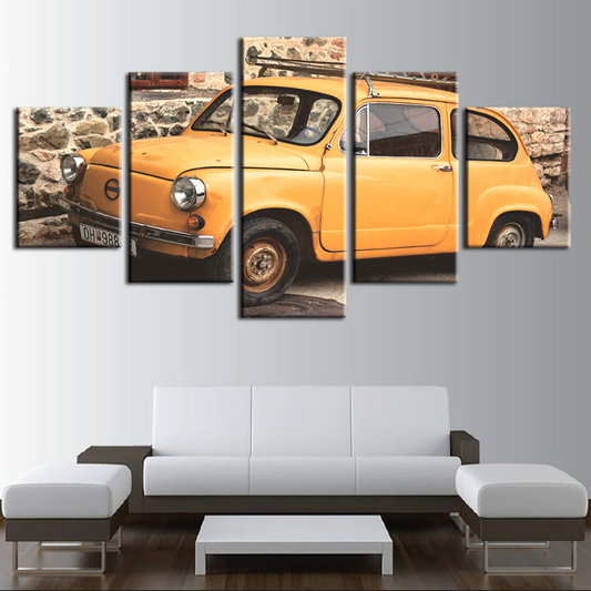 5-Piece Retro Yellow Car Canvas Art Set for Home Décor