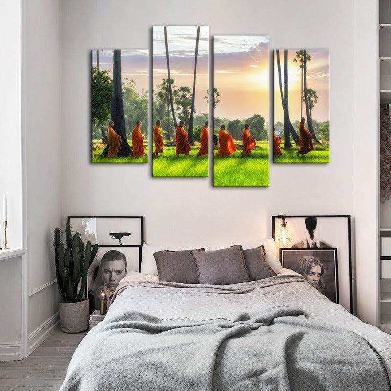 Set of 4 Tranquil Monks - Canvas Artwork for Serenity