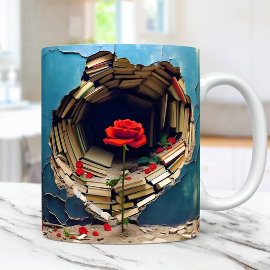 Charming 3D Floral Bookshelf Coffee Mug | BloomCraft